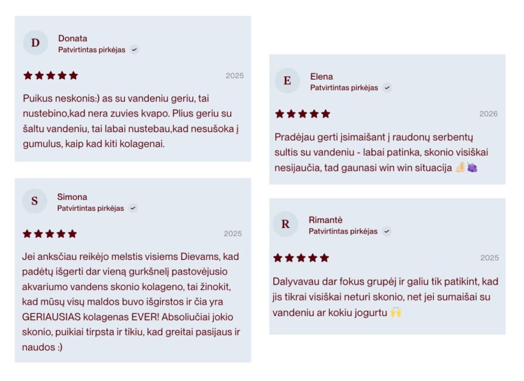 Klientų atsiliepimai apie Daily Spoon jūrinį kolageną